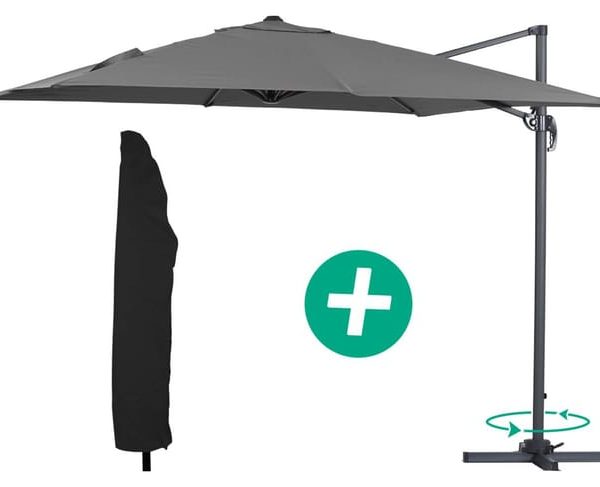 Ombrellone da giardino in alluminio "Sun 3" - Quadrato - 3 x 3 m - Grigio + Copertura protettiva