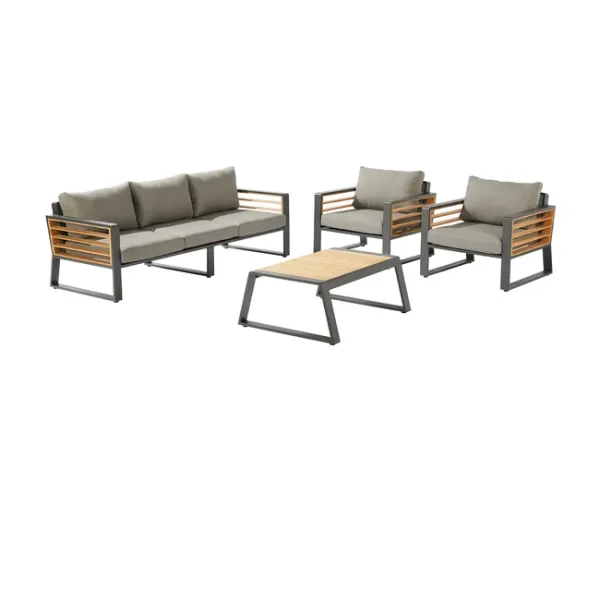 Set da giardino relax divano, tavolo, 2 sedie teak grigio Ionis Naterial