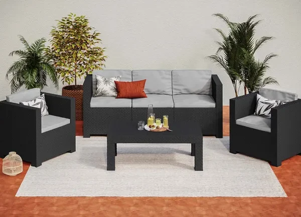 Set da giardino TROPEA 5 posti in resina intrecciata color antracite