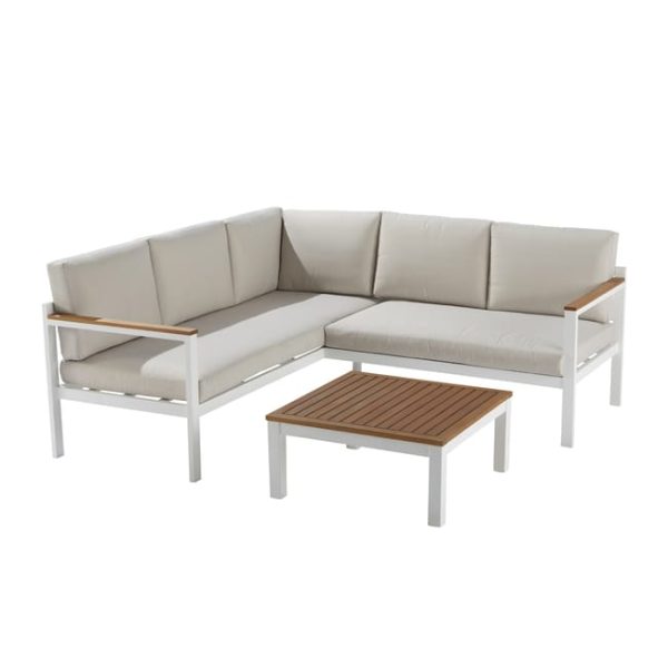 Set da giardino Oris II Natural con divano e tavolo relax in alluminio bianco/beige