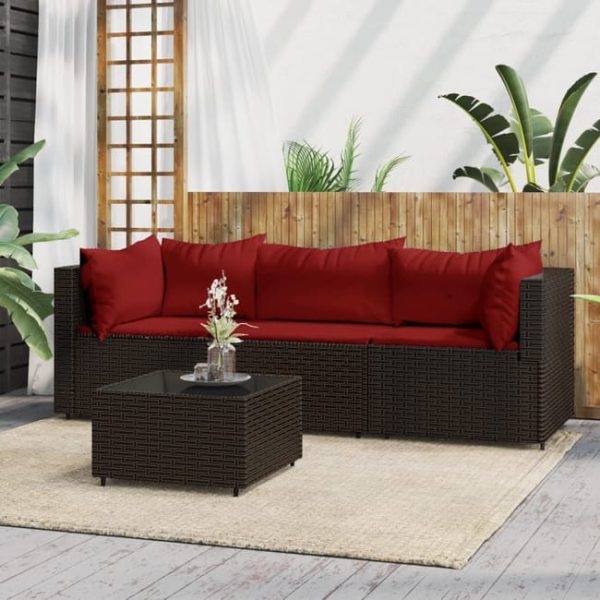 vidaXL Set da giardino 4 pezzi con cuscini in polyrattan marrone
