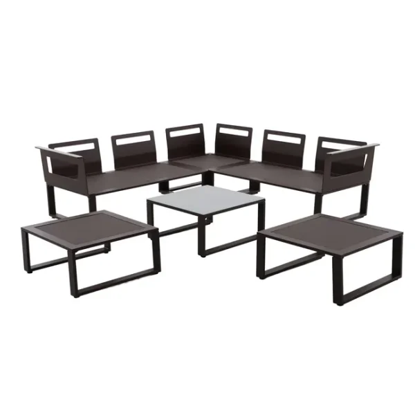Set relax da giardino con tavolo e divani in alluminio moka Odyssea Naterial