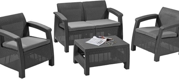 Set da giardino relax divano in resina tavolo antracite 4 posti Corfù Keter