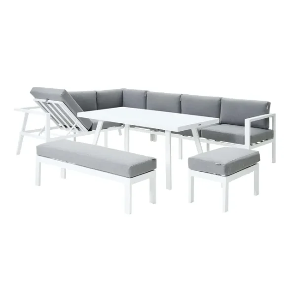 Set da pranzo angolare modulare Naxos II Naterial in alluminio bianco